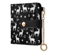 decor gift Portafoglio da donna pieghevole in pelle PU nero e bianco con renne e stelle carino per tutti i giorni per donne ragazzi ragazze