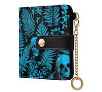 decor gift Portafoglio da donna sottile pieghevole stile gotico felce blu teschio impermeabile compatto in pelle PU portafoglio per ragazze donne signore