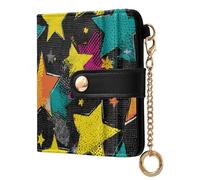 decor gift Portafoglio pieghevole da donna giallo verde stelle Doodle stile nero comodo portafoglio in pelle PU per uomo donna viaggio