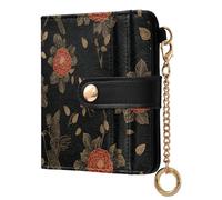 decor gift Portafoglio pieghevole da donna Ukiyo-e-style giapponese, oro rosa e nero, impermeabile, in pelle PU di alta qualità