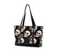 decor gift semplice caso del computer portatile per le donne con la chiusura lampo Silver Stars Red Roses per la scuola con il pannolino, Teschio di rose vintage nere