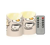 decor gift Set di 2 candele a LED impermeabili per esterni, per colazione, cibo, danza, beige, telecomando LED, candele finte per feste di laurea
