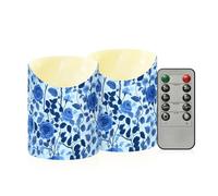 decor gift Set di 2 candele finte a LED per finestra di Halloween, con rose blu scuro, non profumate, candele a batteria in cera per il Ringraziamento da tavolo