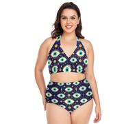 decor gift Sexy Plus Size Bikini Regolabile Evil Eye Magia Boho Scuro Halter Neck Costumi Da Bagno A Vita Alta Donne Due Pezzi, Evil Eye Magic Boho Dark, L