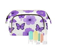 decor gift Trousse da trucco impermeabile, con fiori lillà, farfalle e funghi (longword) da donna, portamonete da viaggio