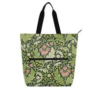 decor gift William Morris, borsa per libri per bambini e adulti, con garofano rosa, foglie verdi, robusta, riutilizzabile, con tasche con cerniera, per università, shopping, spiaggia