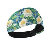 decor gift Woodblock Print Style Blu Fiori Bianchi Raffreddamento extra largo fasce per le donne Fascia elastica per il sudore per escursionismo escursionismo bandas para la cabeza