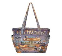 decor gift Zucca arancione male per Halloween Donne Tote Bag Borsa a tracolla per la spiaggia con tasche bolsa para el trabajo