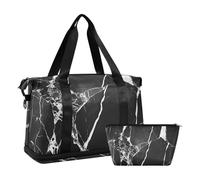 Decor Modern Marble Texture Black Personal Item Borsa da viaggio con tasca bagnata Tracolla regolabile Borsa da palestra per aerei Viaggi Multifunzionale per Uomo Donna
