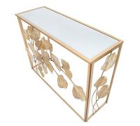Decor Space Console struttura con foglie in metallo color oro ripiano in vetro per interni