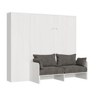 Decor Space Letto Bologna matrimoniale a scomparsa con divano, in legno, con apertura verticale, per camera da letto (Con colonna, Bianco Frassino)