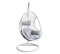 Decor Space Poltrona a dondolo sospesa "Caracas" per giardino e veranda in rattan con cuscino Bianco