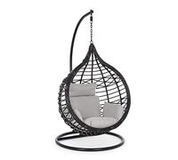 Decor Space Poltrona a dondolo sospesa "Torres" per giardino e veranda in rattan con cuscino Nero