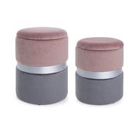 Decor Space Poltrona Pouf Pavlina per interno, con struttura in mdf e compensato set da 2 pezzi Rosa-Grigio