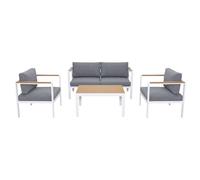 Decor Space Salottino 4 posti con cuscini Kubik in alluminio verniciato da giardino e veranda con inserti in polywood