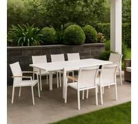 Decor Space Tavolo allungabile Pelagius in alluminio Bianco dogato da esterno per giardino e veranda (83/166 x 83 cm/Tavolo + 6 Poltrone)