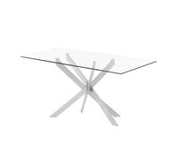 Decor Space Tavolo Terra con gambe incrociate in metallo cromato e piano in vetro temperato, design moderno per arredo interno