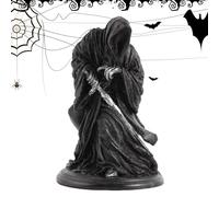Decor - Statua in resina, statuetta della Santa Morte, veste nera di Santa Muerte, falce con scheletro che tiene | ornamento gotico scuro per casa, ufficio, Halloween, esposizione
