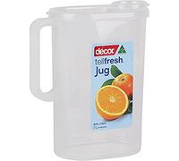 Décor Tellfresh - Brocca per acqua con coperchio apribile, contenitore ermetico, graduato graduato, trasparente