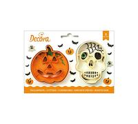 Decora 0255067 Set 2 Tagliapasta Teschio E Zucca In Plastica, Il Kit Ideale per Creare Decorazioni in Pasta di Zucchero o di Gomma, Made in Italy, Design originale. Confezione da 2 pezzi.