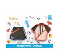Decora 0255198 Set 2 Tagliapasta Maglietta e Pantaloncini da calcio, Ideale per Creare Decorazioni in Pasta di Zucchero o di Gomma, Made in Italy, Design originale, Confezione da 2 pezzi.
