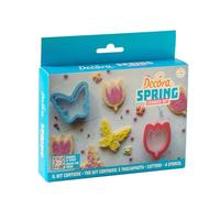 Decora 0255234 Set Decorativo Primavera, 2 Tagliapasta Tulipano e Farfalla e 4 Stencil decorativi, ideali per creare biscotti decorati tridimensionali, Made in Italy, Confezione da 6 pezzi.