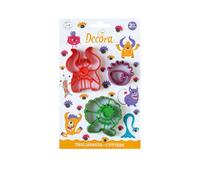 Decora 0255239 Set 3 Tagliapasta in plastica Mostri Monster, per Creare Decorazioni in Pasta di Zucchero o di Gomma, Made in Italy, Design originale. Confezione da 3 pezzi.
