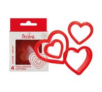 Decora 0255305 Set 4 Tagliapasta Cuore, In Plastica, Il Kit Ideale per Creare Decorazioni in Pasta di Zucchero o di Gomma, Made in Italy, Design originale. Confezione da 4 pezzi.