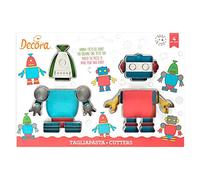 Decora 0255421 Set 4 Tagliapasta Robot, In Plastica, Il Kit Ideale per Creare Decorazioni in Pasta di Zucchero o di Gomma, Made in Italy, Design originale. Confezione da 4 pezzi.
