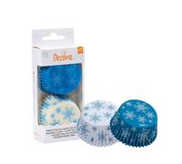 DECORA, 0339847 Pirottini per Muffin, Comodissimi per Cuocere, Presentare e Regalare Muffin, Resistente fino a 220°, Made in Italy, Fantasia a Stelle di Ghiaccio, Confezione da 36