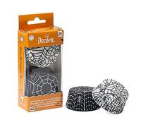 Decora, 0339861 Confezione da 36 Pirottini Tematici, Spider Nero e Bianco, per Cuocere, Presentare e Regalare Muffin, Resistono Fino a 220°, in Comodo Blister, Dimensione ø 50 x 32 cm, Made in Italy