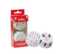 DECORA, 0339872 Pirottini per Muffin, Comodissimi per Cuocere, Presentare e Regalare Muffin, Resistente fino a 220°, Made in Italy, Fantasia Albero di Natale e Stelle, Confezione da 36