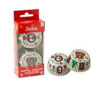 Decora, 0339904, Confezione da 36 Pirottini Tematici, Regali di Natale, Comodissimi Pirottini per Cuocere, Presentare e Regalare Muffin, Resistono fino a 220°, In comodo Blister, Dim ø 50 x 32 cm
