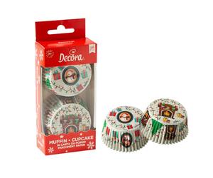 Decora, 0339904, Confezione da 36 Pirottini Tematici, Regali di Natale, Comodissimi Pirottini per Cuocere, Presentare e Regalare Muffin, Resistono fino a 220°, In comodo Blister, Dim ø 50 x 32 cm