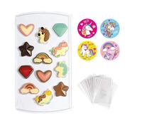 Stampo 12 cioccolatini a tema unicorni Ø4 cm con 40 bustine e 40 adesivi Decora