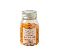 Decora, 2081187 Confezione da 80 g Mini Lenti Cioccolato A Latte Arancio Dim. ⌀ 10 mm, Pronte all’uso, Da cospargere direttamente su torte, Con il 60% di cioccolato al latte, Made in Italy