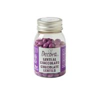 Decora, 2081190 Confezione da 80 g Mini Lenti Cioccolato A Latte Viola Dim. ⌀ 10 mm, Pronte all’uso, Da cospargere direttamente su torte, Con il 60% di cioccolato al latte, Made in Italy