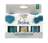 Set lenti al cioccolato argento perline e bastoncini in zucchero azzurro 85 g Decora