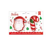 Decora 255068 Set 2 Tagliapasta Babbo Natale e Candy Cane, Plastica, Rosso