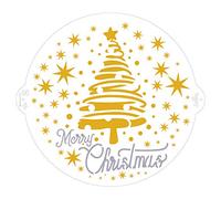 Decora 9270979 Stencil decorativo Merry Christmas Tree & Stars Ø 25 Cm, in plastica per alimenti; perfetto per realizzare splendidi disegni su torte, dolcetti e biscotti. Made in Italy.