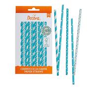 80 Cannucce biodegradabili in carta stelle e pois celesti 21 cm Ø6 mm