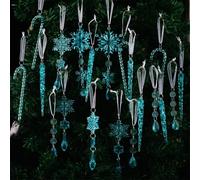 Decora il tuo albero delle vacanze con 20 ornamenti in acrilico con fiocchi di neve, ghiaccioli e forme per esposizione festiva stagionale (blu)