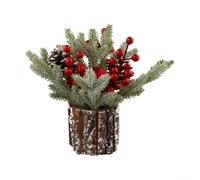 Decora il tuo spazio con un mini albero di Natale floccato da 25 cm con ornamenti a forma di pigna (A)