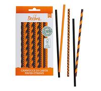 Decora Nero Confezione da 80 Cannucce Arancio & Nere Ø 6 X 210 mm, in carta biodegradabile, con inchiostro ad acqua, per dare colore ai tuoi party, KB2B1