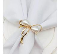 Decorable 4Pcs Pearl Bow Napkin Rings - Elegant Dining Table Decor Napkin Holder Rings - Household Napkin Rings Set for Christmas Wedding Party Table Decor - Rustic Table Setting Decorations