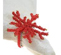 Decorable 4Pcs Red Coral Napkin Rings - Elegant Dining Table Decor Napkin Holder Rings - Household Napkin Rings Set for Christmas Wedding Party Table Decor - Rustic Table Setting Decorations