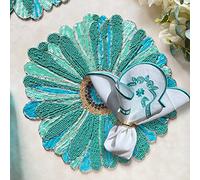 Decorable Set di 2 Tovagliette con Perline, Turquoise Floral Beaded Placemats, Spring Beaded Placemats, Table Decor Placemats for Easter,Christmas, Wedding, New Year, for her