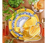 Decorable Set di 4 Tovaglioli ricamati, Tovaglioli con bordo smerlato, Tovaglioli da tavola, Embroidered Yellow Napkins, Dinner Napkins, Wedding Napkins