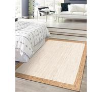 DECORAM WORLD Tappeto in iuta bianca, tessuto a mano, stile bohémien, rustico, resistente e adatto agli animali domestici, per soggiorno, sala da pranzo e camera da letto, 2,7 x 4,5 m