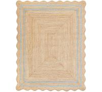 DECORAM WORLD Tappeto in iuta smerlato di alta qualità, 1,2 x 4,5 m, con bordo blu cielo, realizzato a mano, tappeto naturale intrecciato per soggiorno, camera da letto, ingresso, decorazione per la